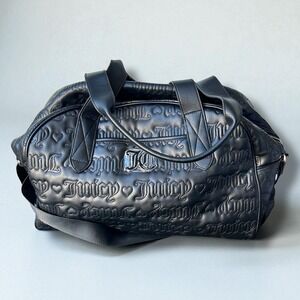 READ Juicy Couture Black Embossed Logo Duffle Bag Travel Charmed Weekender Bag